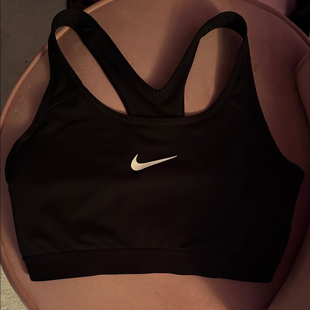 Nike Women's Classic Dri Fit Black Sports Bra with White Logo